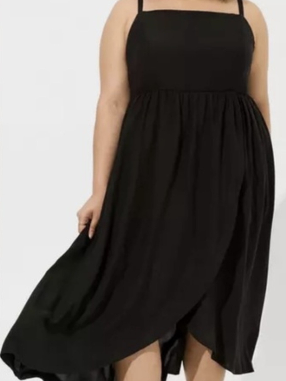 torrid Challis Black Midi Square-Neck Dress with Spaghetti Straps Size 3